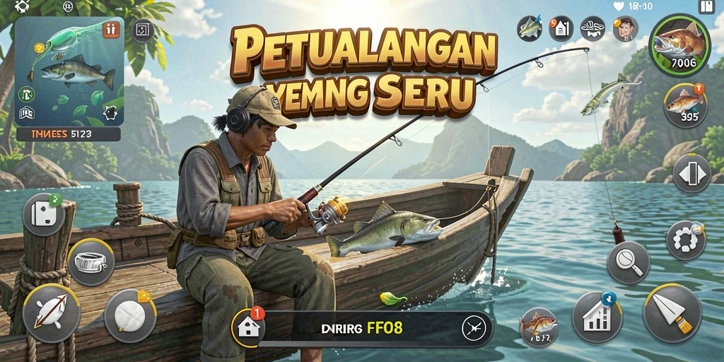 Gameplay memancing seru dengan pemandangan alam luar biasa.