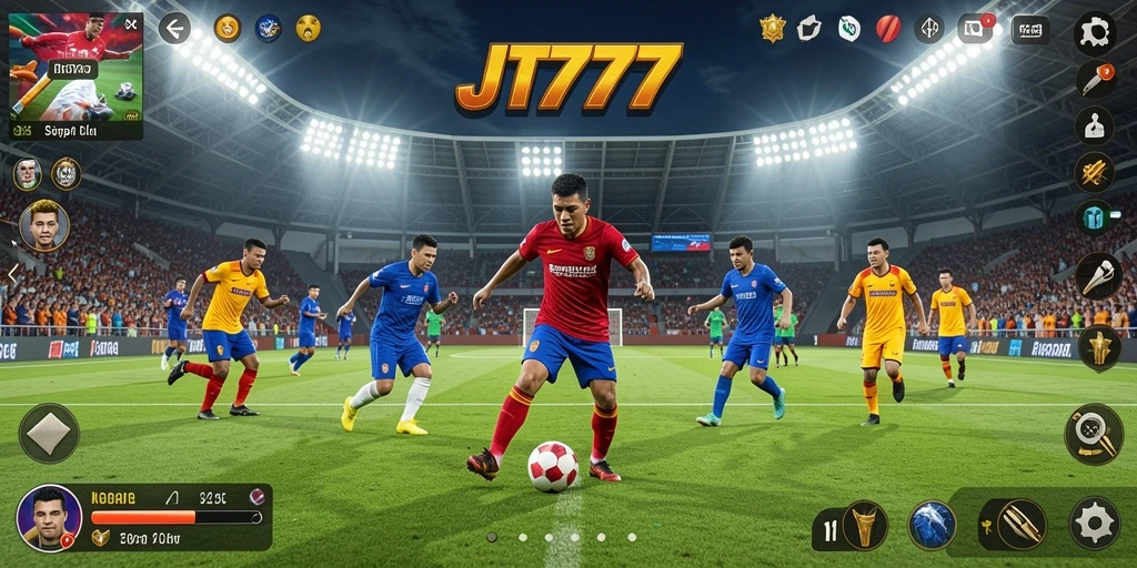 Tampilan gameplay epic dari JT777 dengan aksi sepak bola mendebarkan.