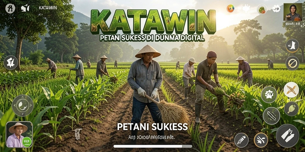Tampilan gameplay KATAWIN dengan aktivitas bertani yang seru.