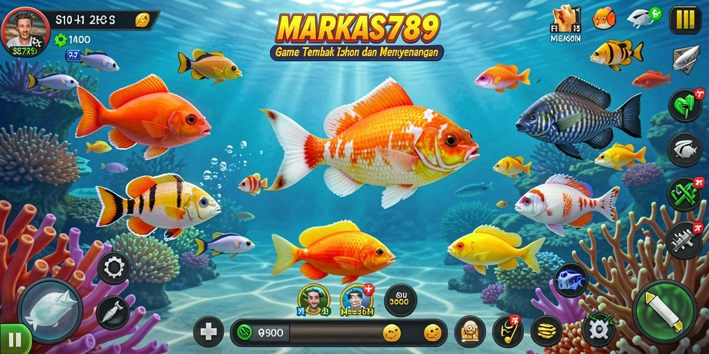 Screenshot gameplay MARKAS789 menampilkan aksi seru menembak ikan.