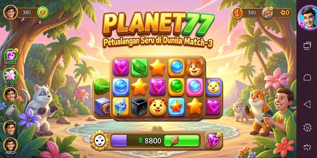 Tampilan gameplay seru di PLANET77 dengan tantangan Match-3.