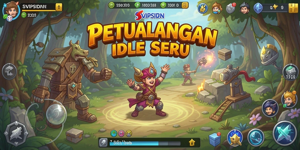Tampilan gameplay <strong>SVIPSIDN</strong> dengan karakter imut dalam petualangan idle.